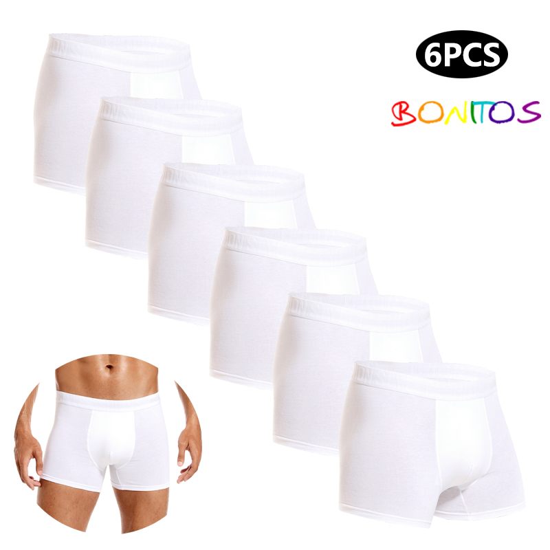 Boxer Brief Pack Cotton - 6pcs White Men Panties Cotton Boxers