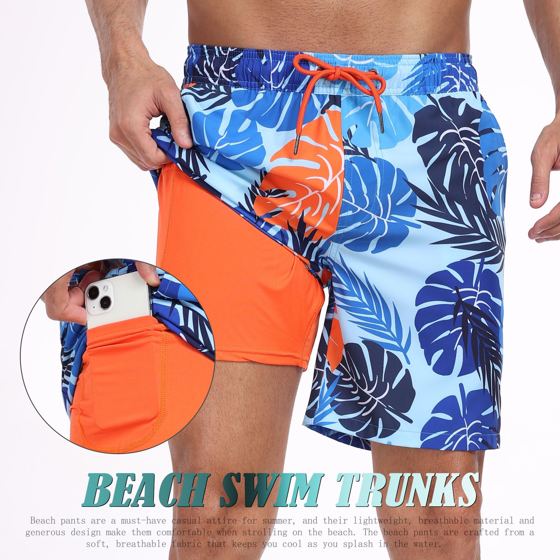 Long Leg Trunk Men - Mens Shark Pattern 2 in 1
