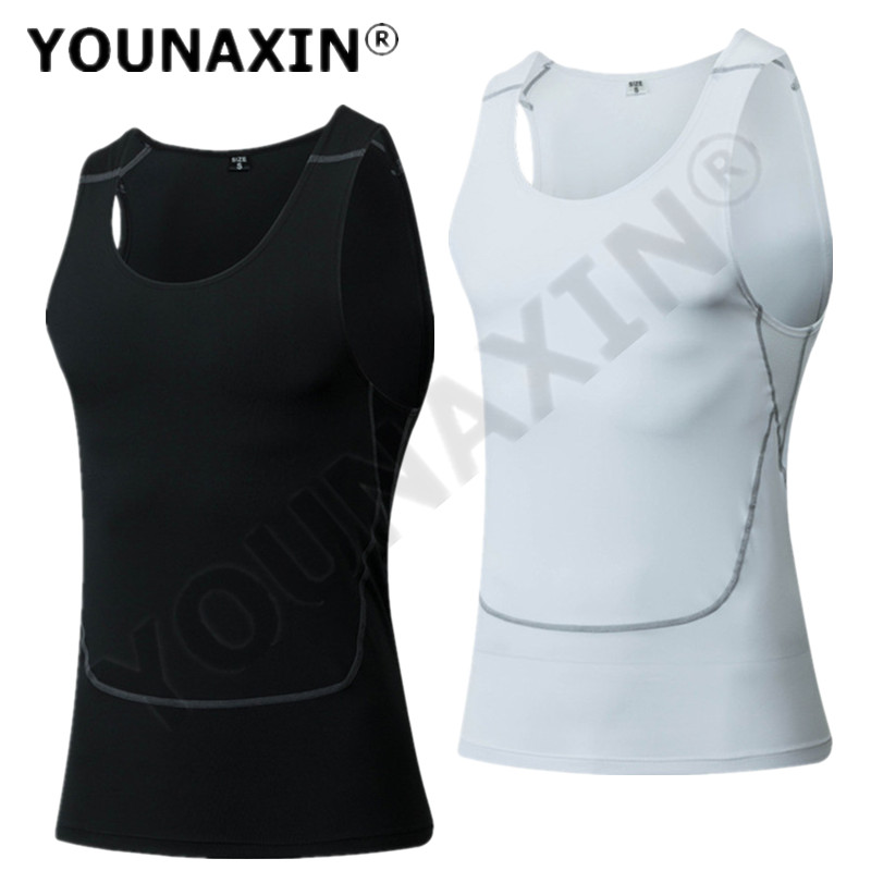 Base Layer Top - Men Black Sport Skinny Vest Tight