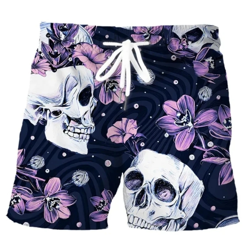 Trunk Breathable Men - Hawaiian Men Swim Trunks Skull Beach