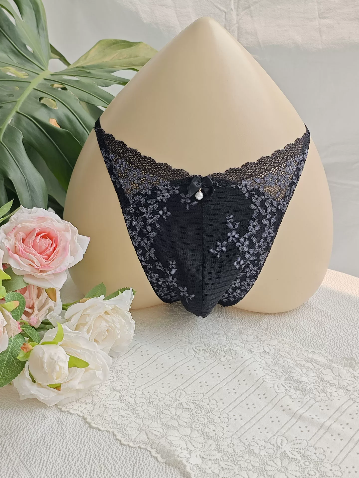 Boxer Brief Pack Cotton - Black Lace Man's T-brief Embroidery Handmake