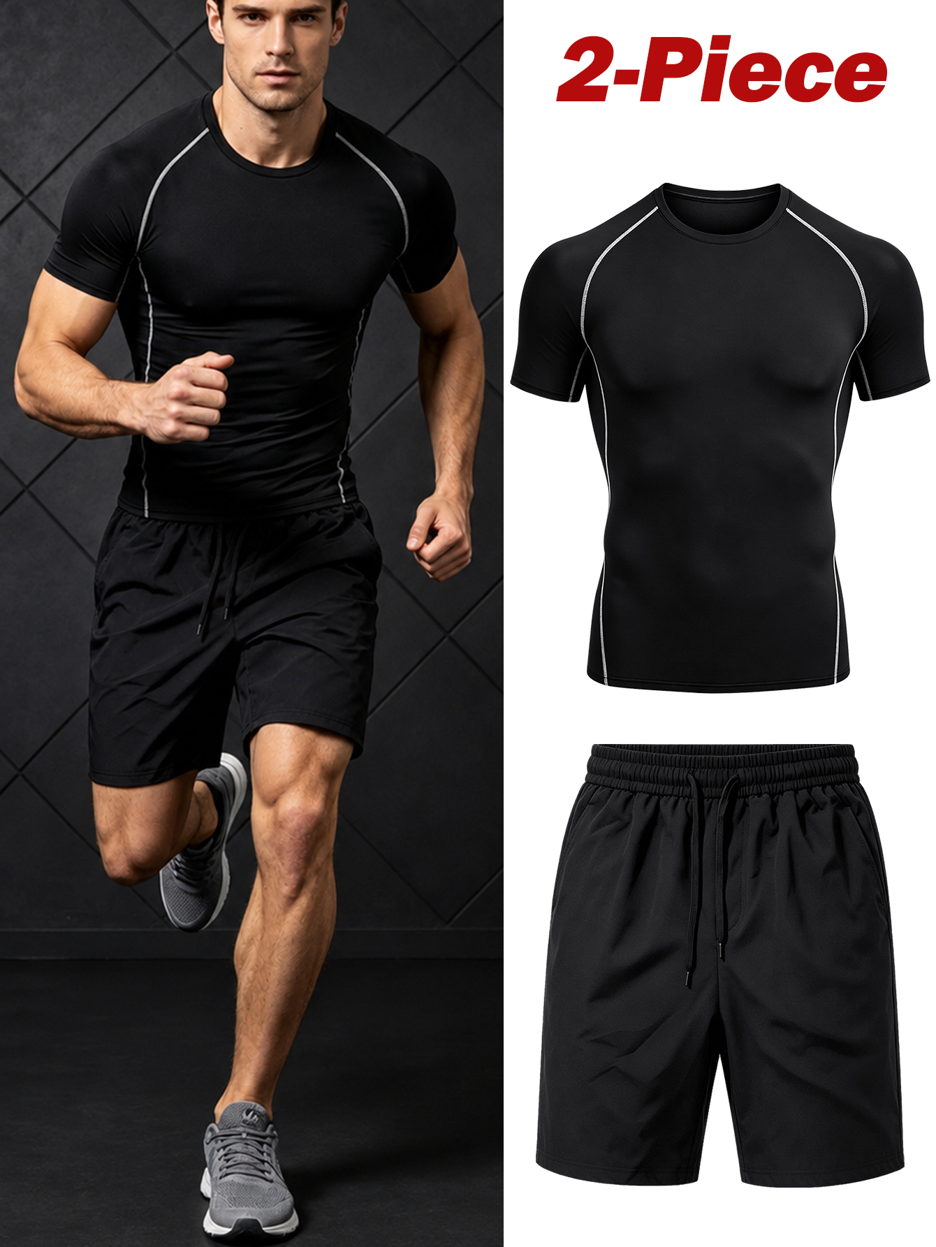 Compression Shorts Athletes - 2-Piece Men's Sportswear Set, Long-Sleeve Crew-Neck