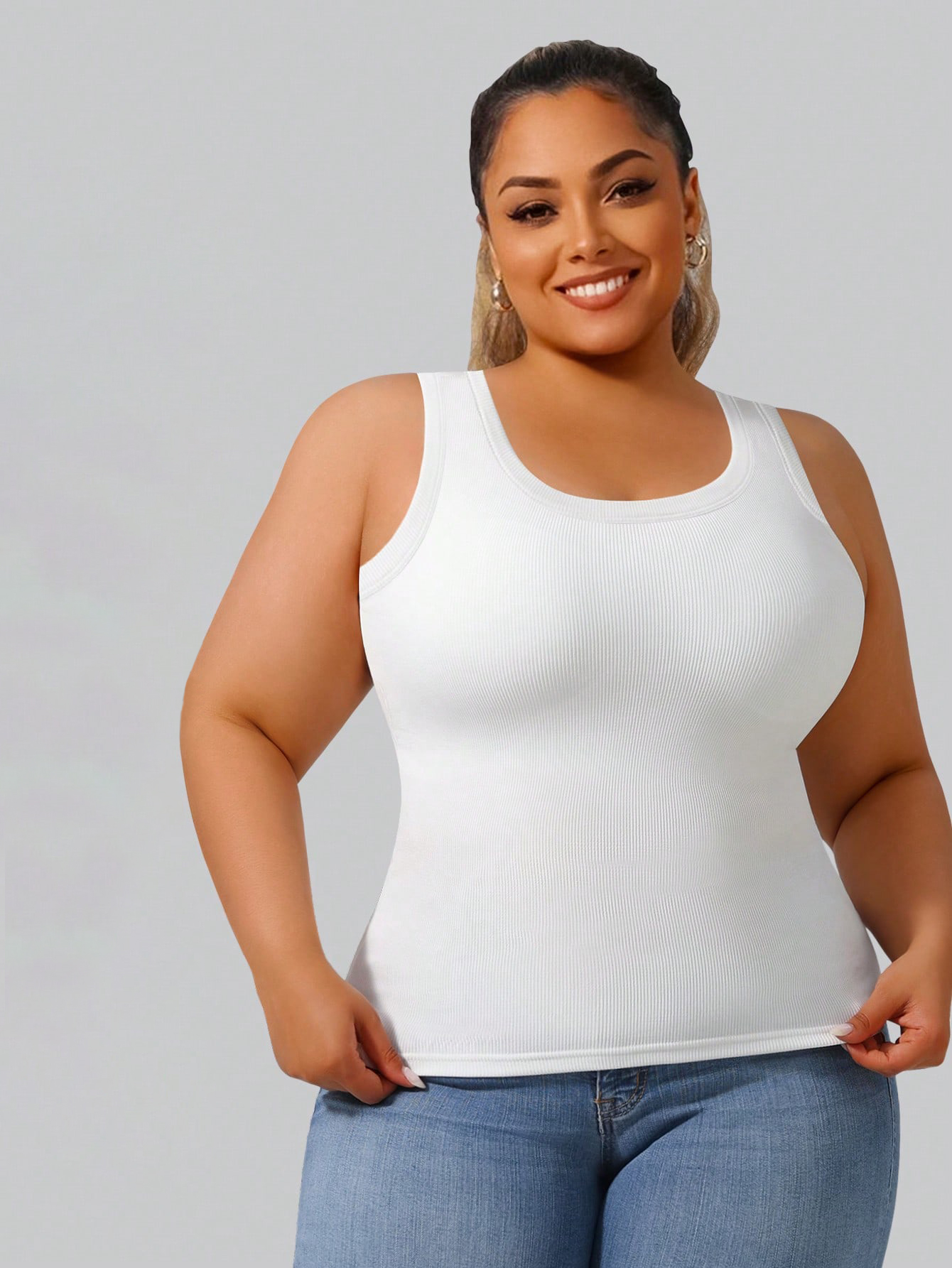 Tank Top Ribbed - Plus Size Women's Solid Ribbed Tank