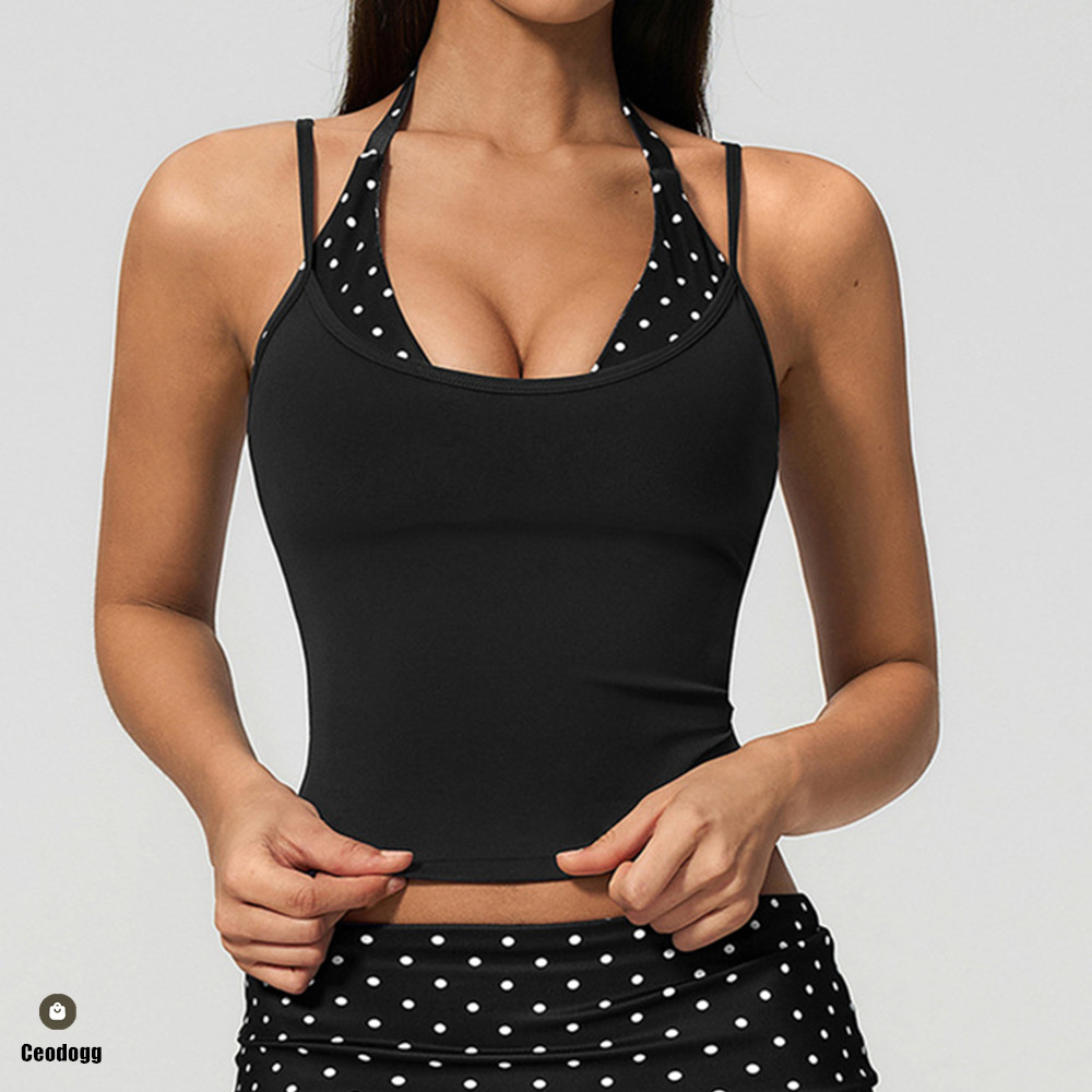 Suspender Tank Top - Polka Dot Women Strap Halter Yoga