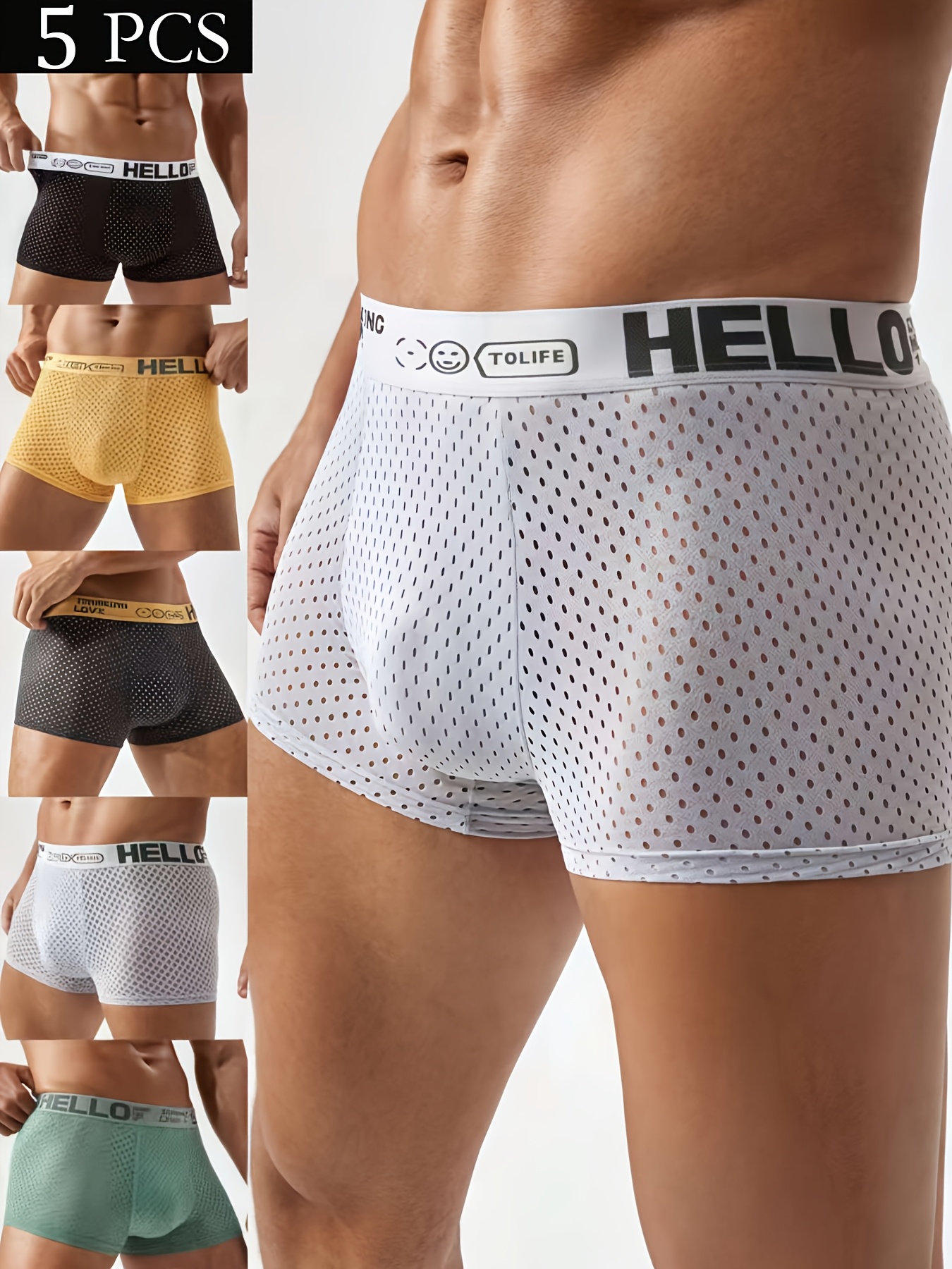 Mesh Sport Boxer - 5pcs/set Letter Waistband Honeycomb Mesh Men