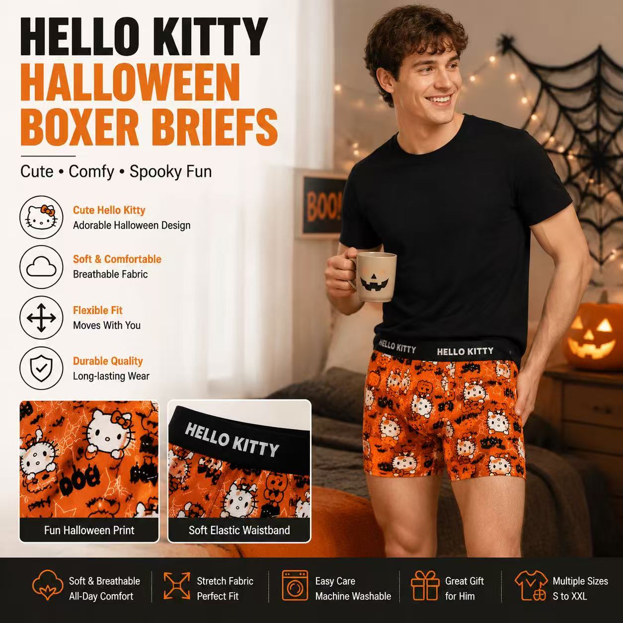 Quick Dry Underwear - Print Hello Kitty Men's Sports Boxers