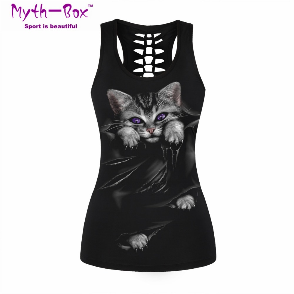 Sleeveless Undershirt - Women Sport Vest Bad Cat Printed