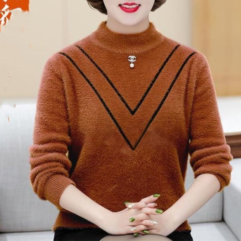 Undershirt Crew Neck - Women's Autumn Winter Solid Flocking Pullover