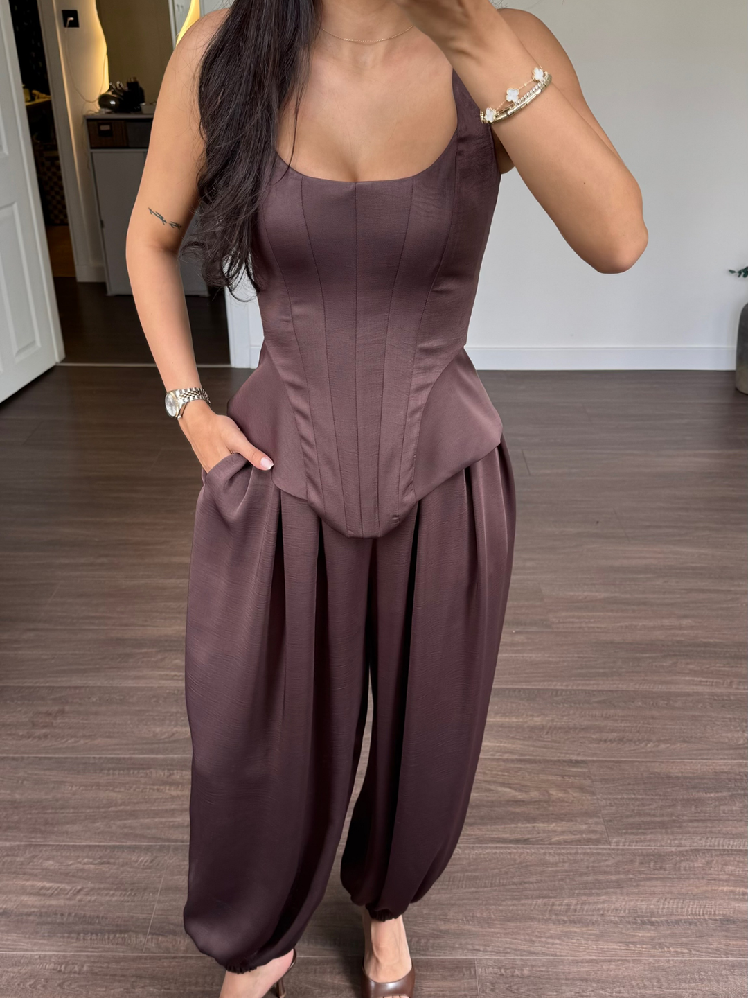 Suspender Tank Top - Laru Women Satin 2 Piece Outfit