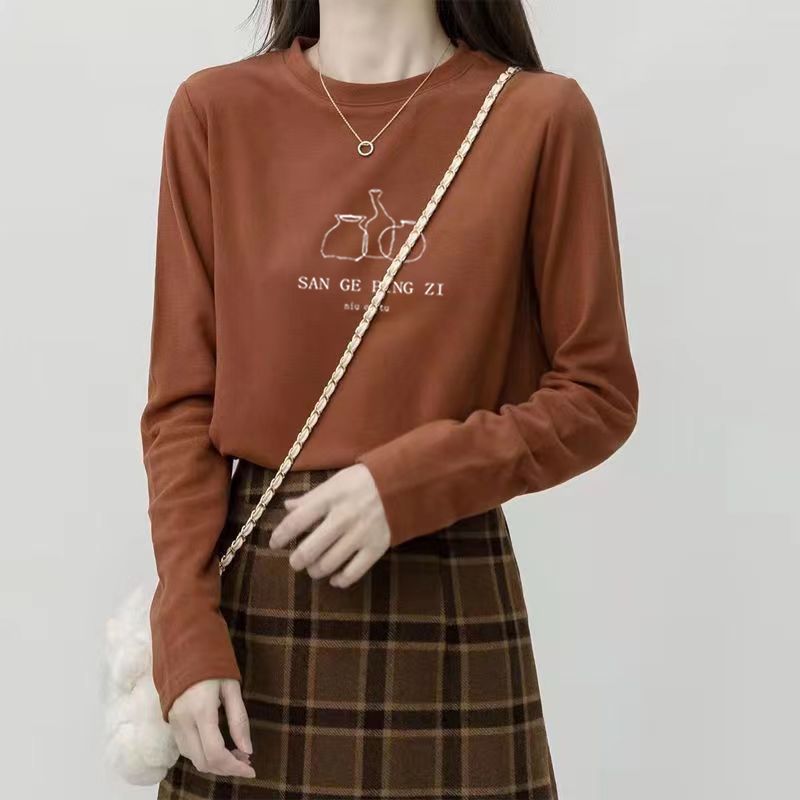 Undershirt Crew Neck - Women Korean Style Crew Neck Brushed