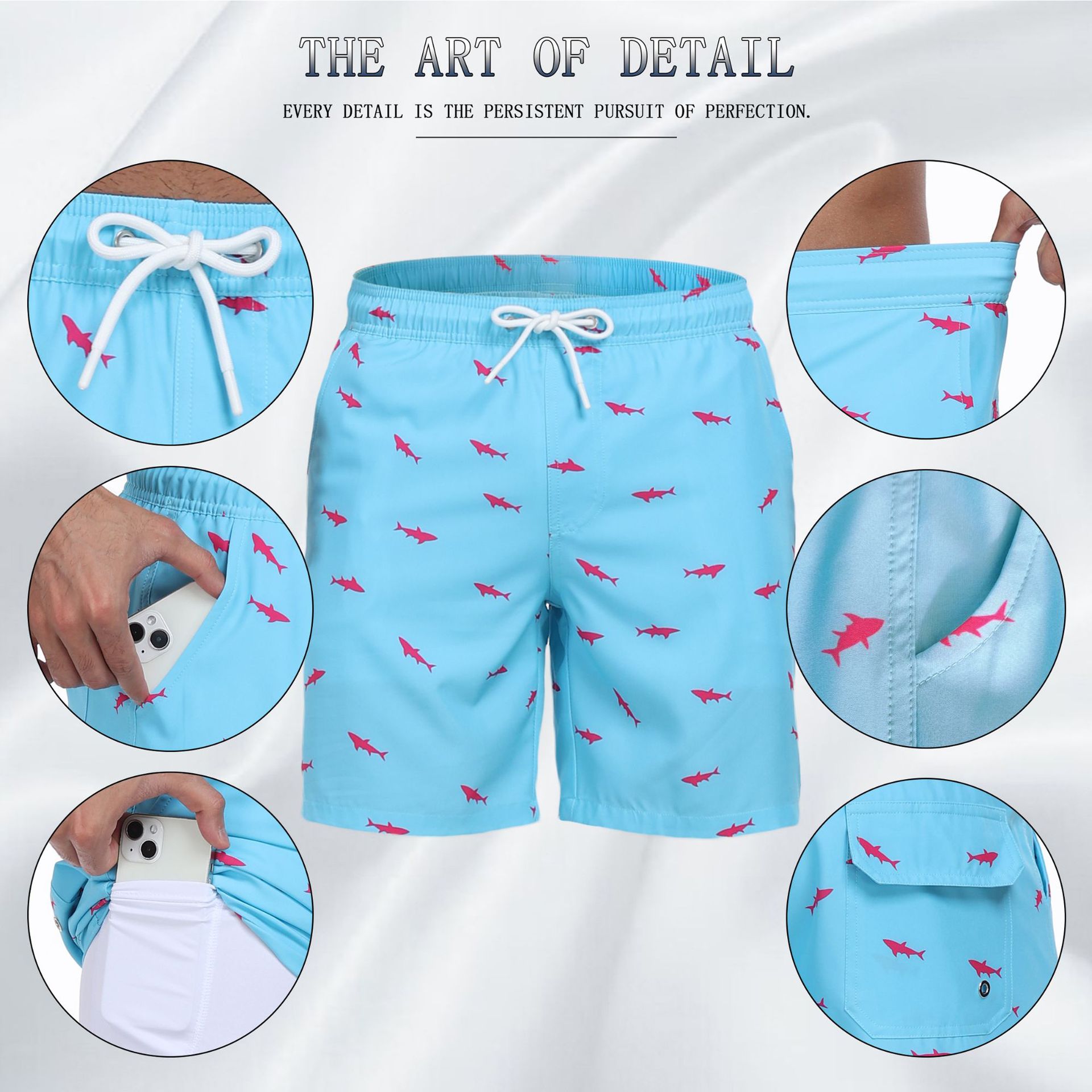 Mens Shark Pattern 2 in 1 Boar - огляд і ціна Long Leg Trunk Men