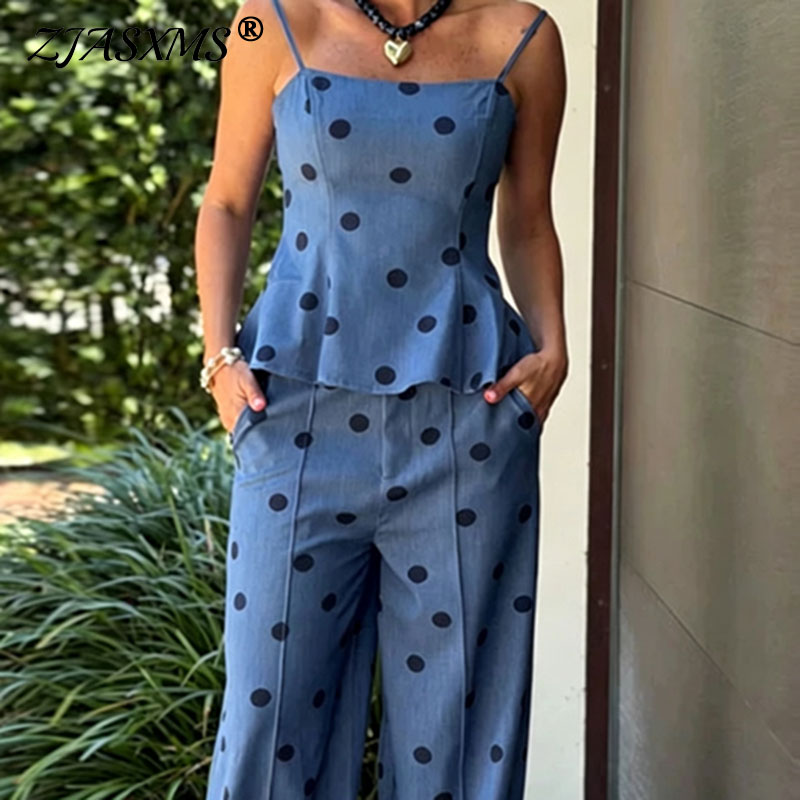 Vintage Dot Print Chambray Two - огляд і ціна Suspender Tank Top