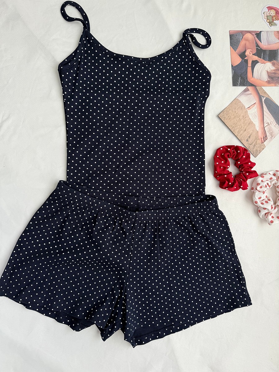 Navy Dot Ribbed Shorts Sets Wo - огляд і ціна Tank Top Ribbed